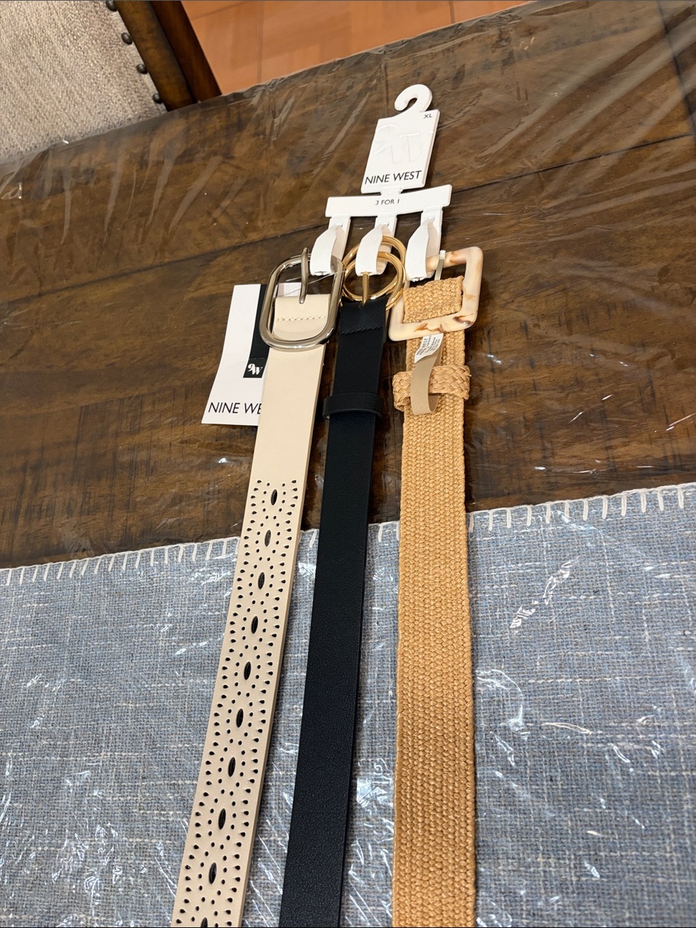 Nine West Three-Pack Belts in Black, Beige, Tan